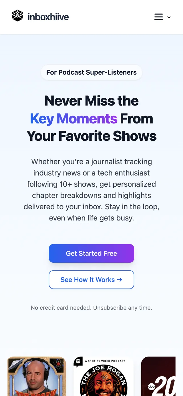 The inboxhiive home page on a phone